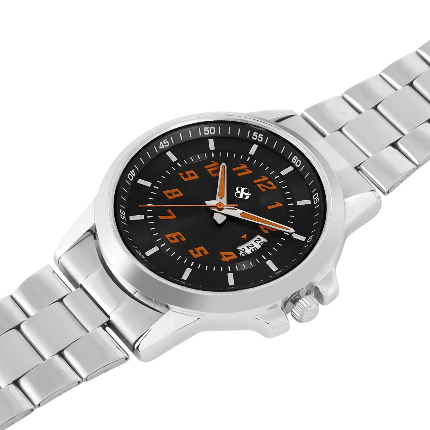 Men’s Black Dial Analog Watch with Silver Metal Strap & Date Display - BSM070B - Image 3