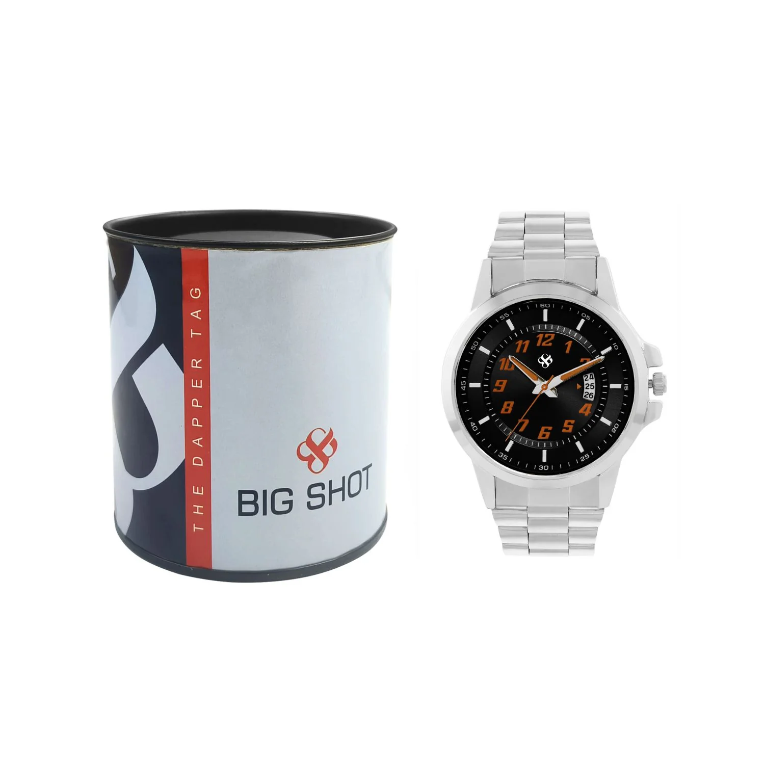 Men’s Black Dial Analog Watch with Silver Metal Strap & Date Display - BSM070B - Image 5