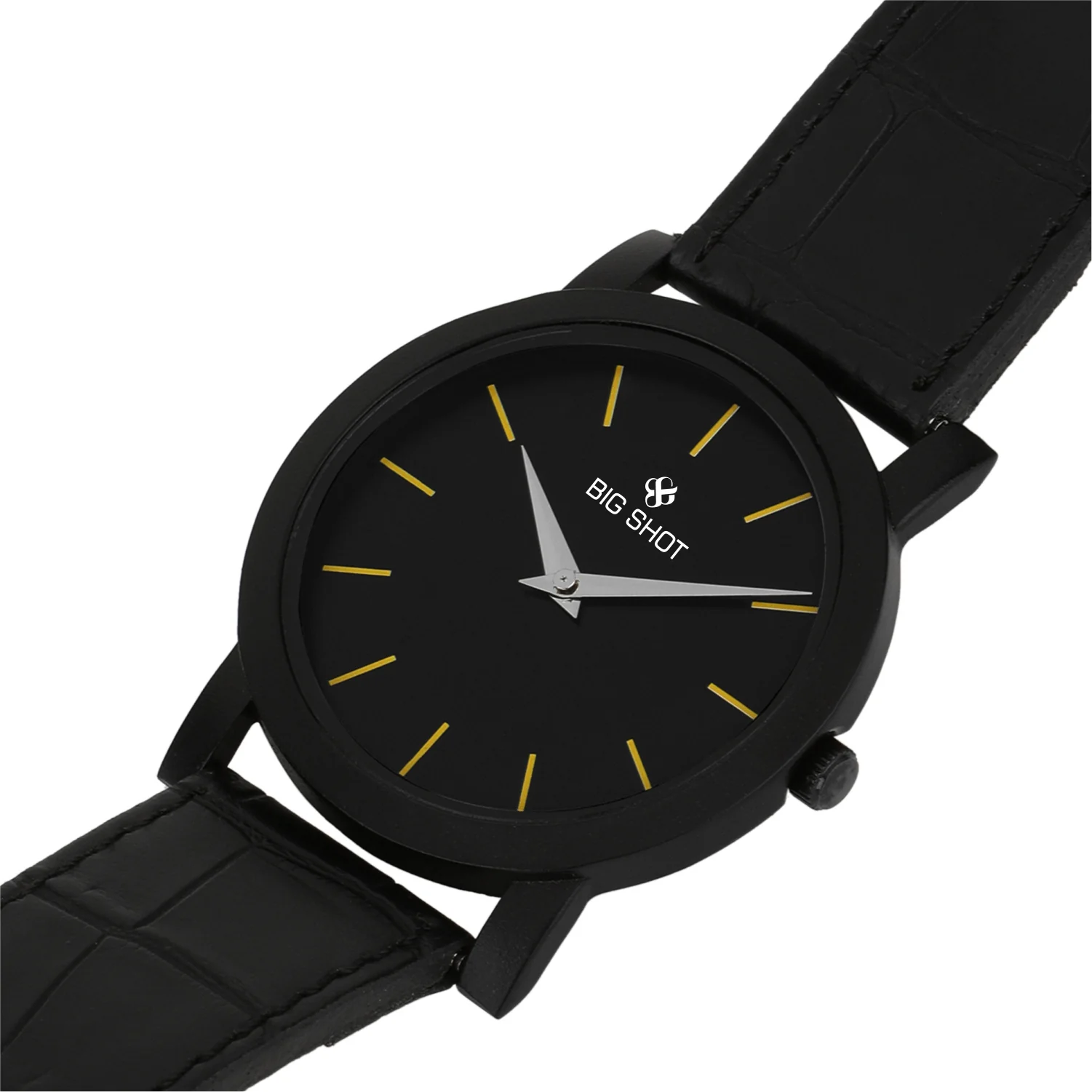 Men’s Black Dial Minimalist Analog Watch with Leather Strap - BSM015H - Image 3