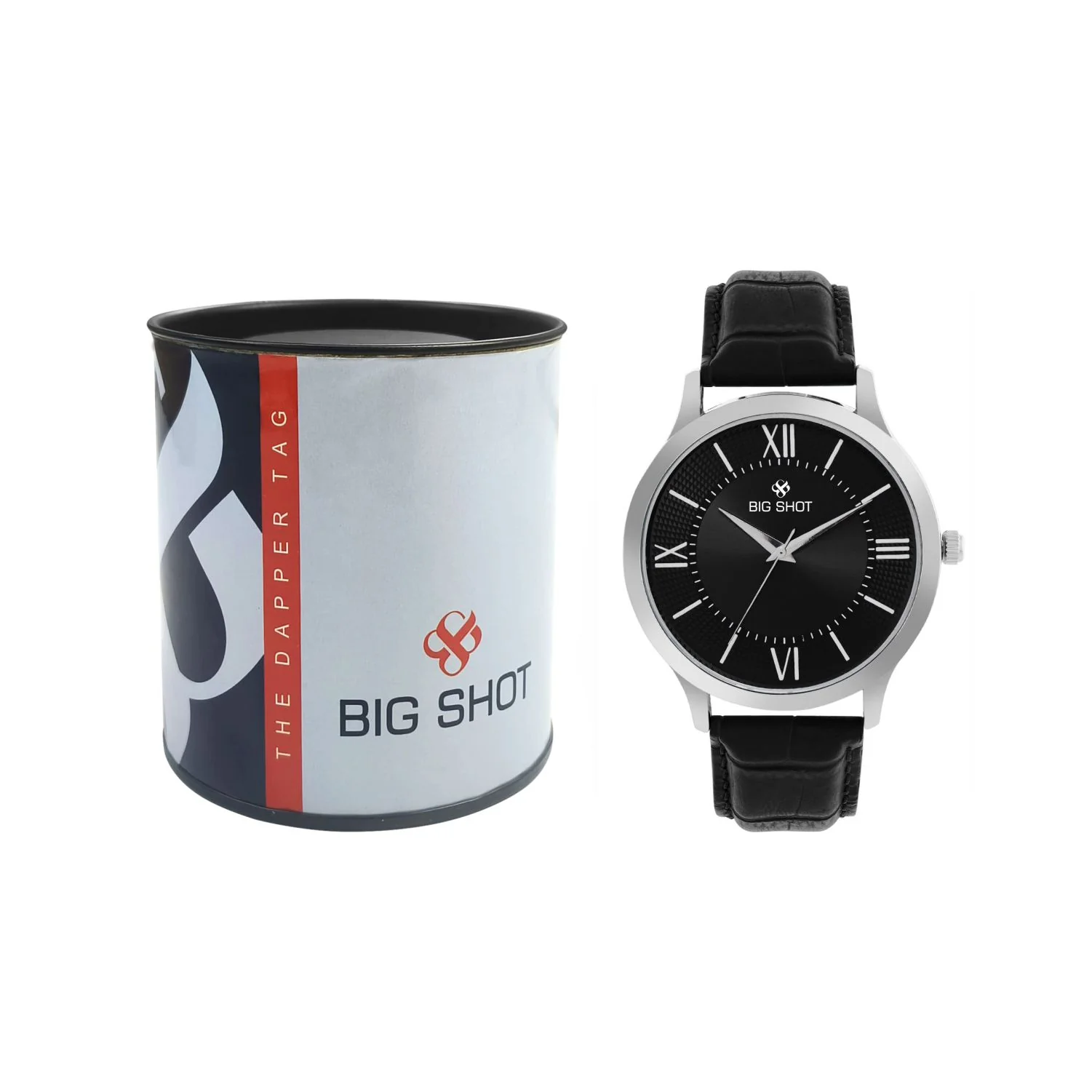 Men’s Black Dial with Roman Markers & Black Leather Strap Analog Watch - BSM064C - Image 4