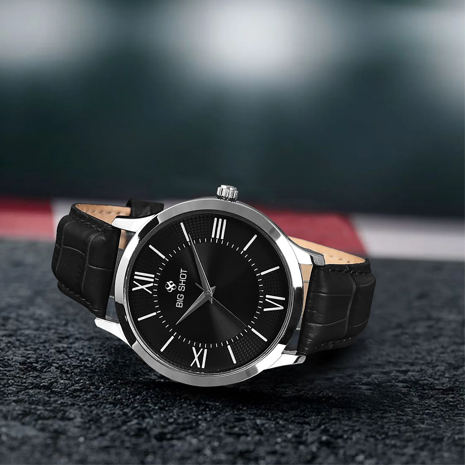 Men’s Black Dial with Roman Markers & Black Leather Strap Analog Watch - BSM064C - Image 5