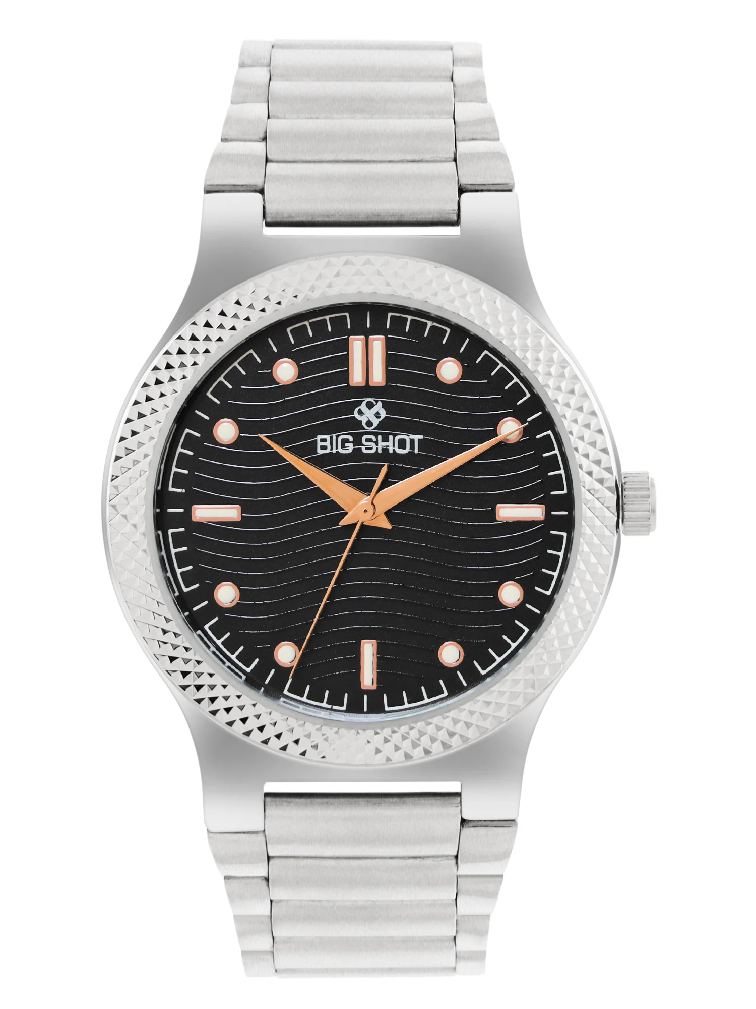 Men’s Black Textured Dial Analog Watch with Silver Stainless Steel Strap - BSM007B - Image 2