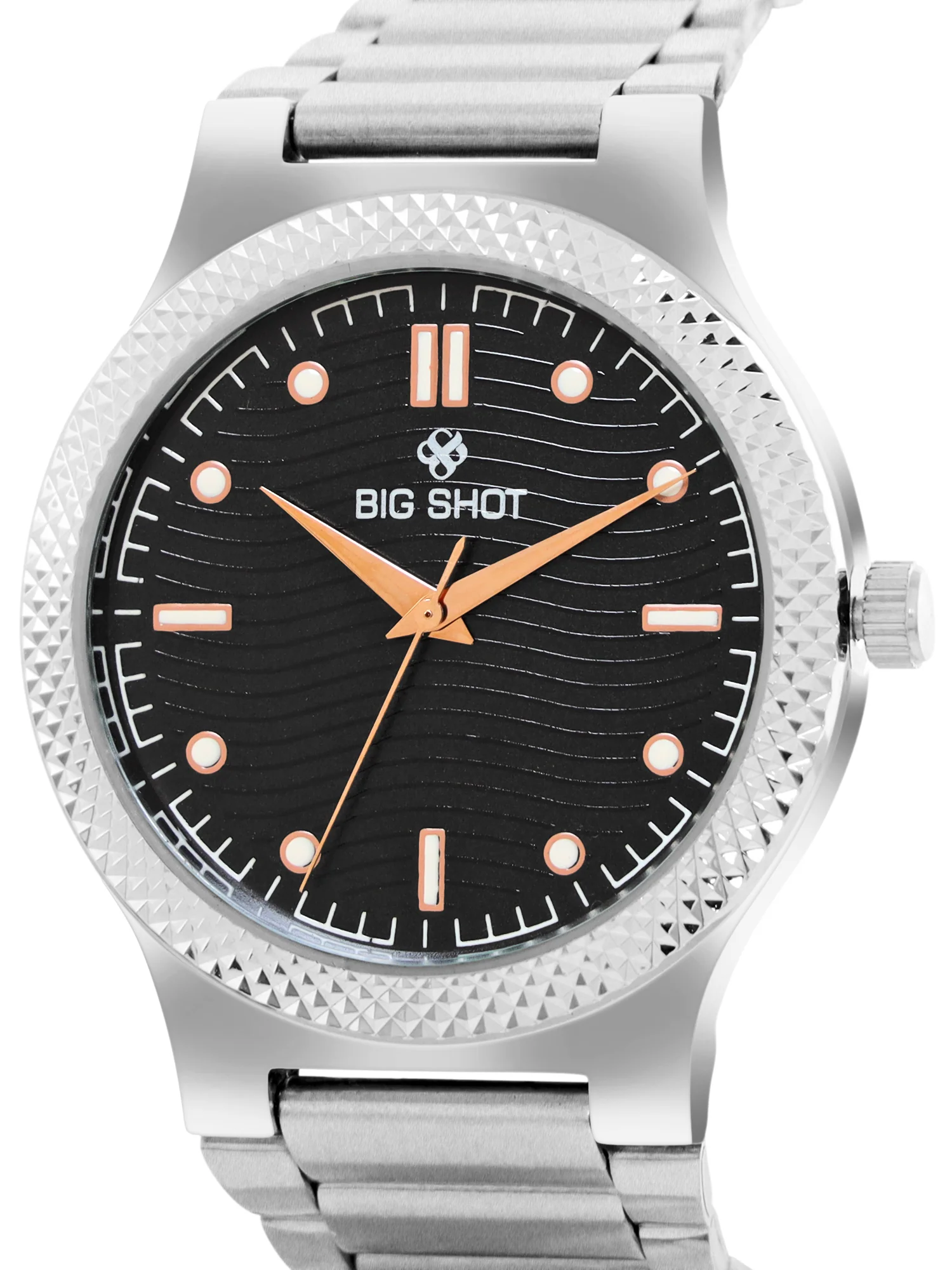 Men’s Black Textured Dial Analog Watch with Silver Stainless Steel Strap - BSM007B - Image 3