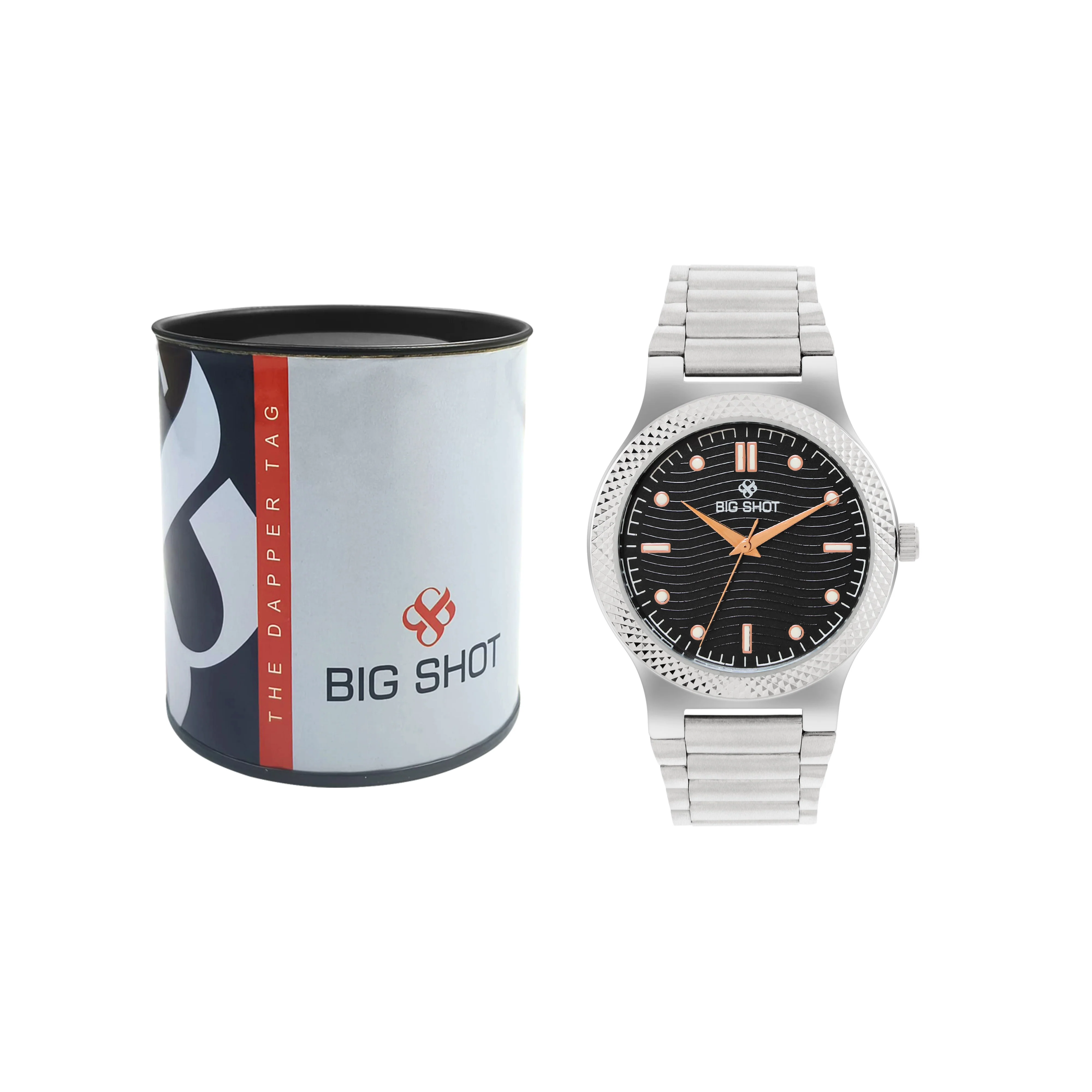 Men’s Black Textured Dial Analog Watch with Silver Stainless Steel Strap - BSM007B - Image 6