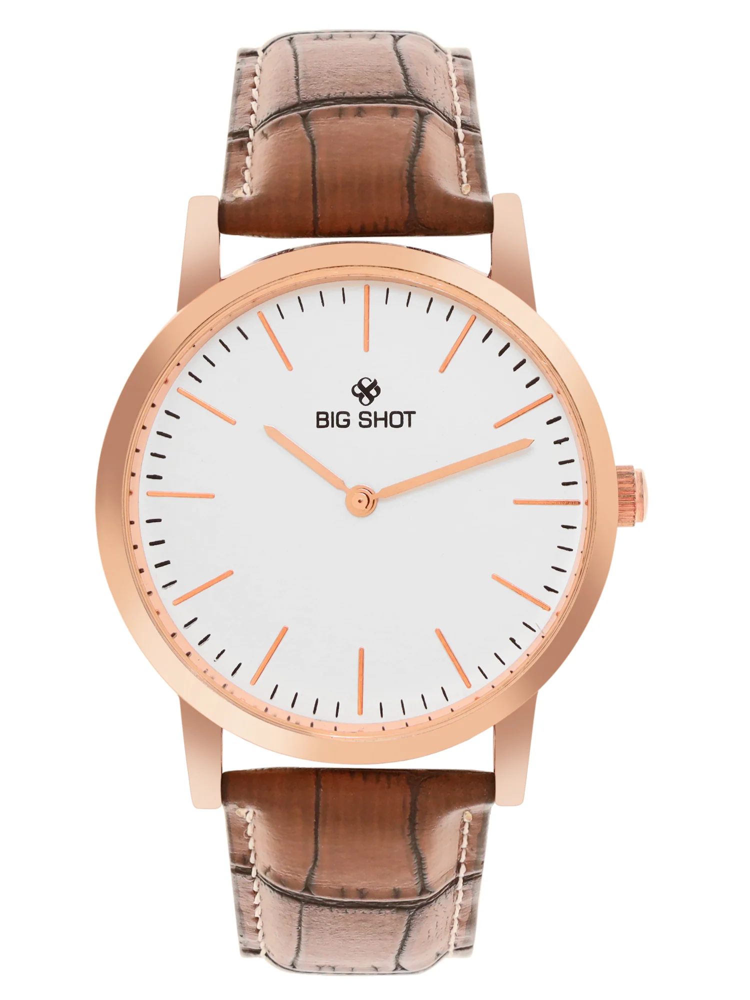 Men’s Classic White Dial Analog Watch with Rose Gold Case & Brown Leather Strap - BSM001D - Image 2