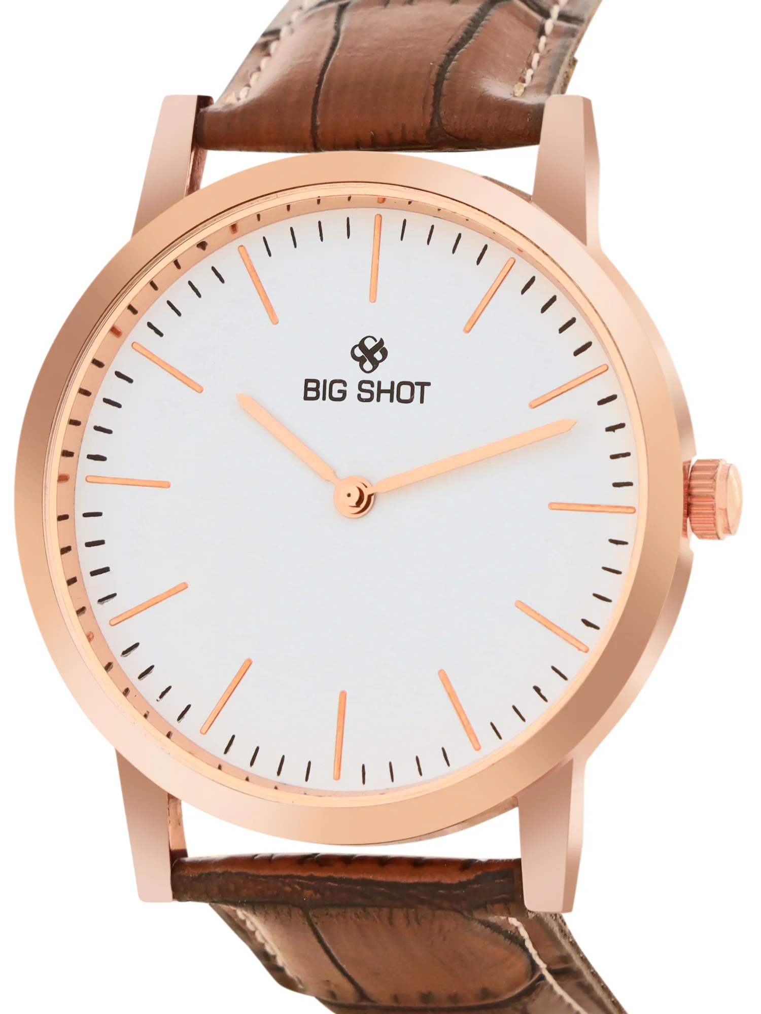 Men’s Classic White Dial Analog Watch with Rose Gold Case & Brown Leather Strap - BSM001D - Image 3