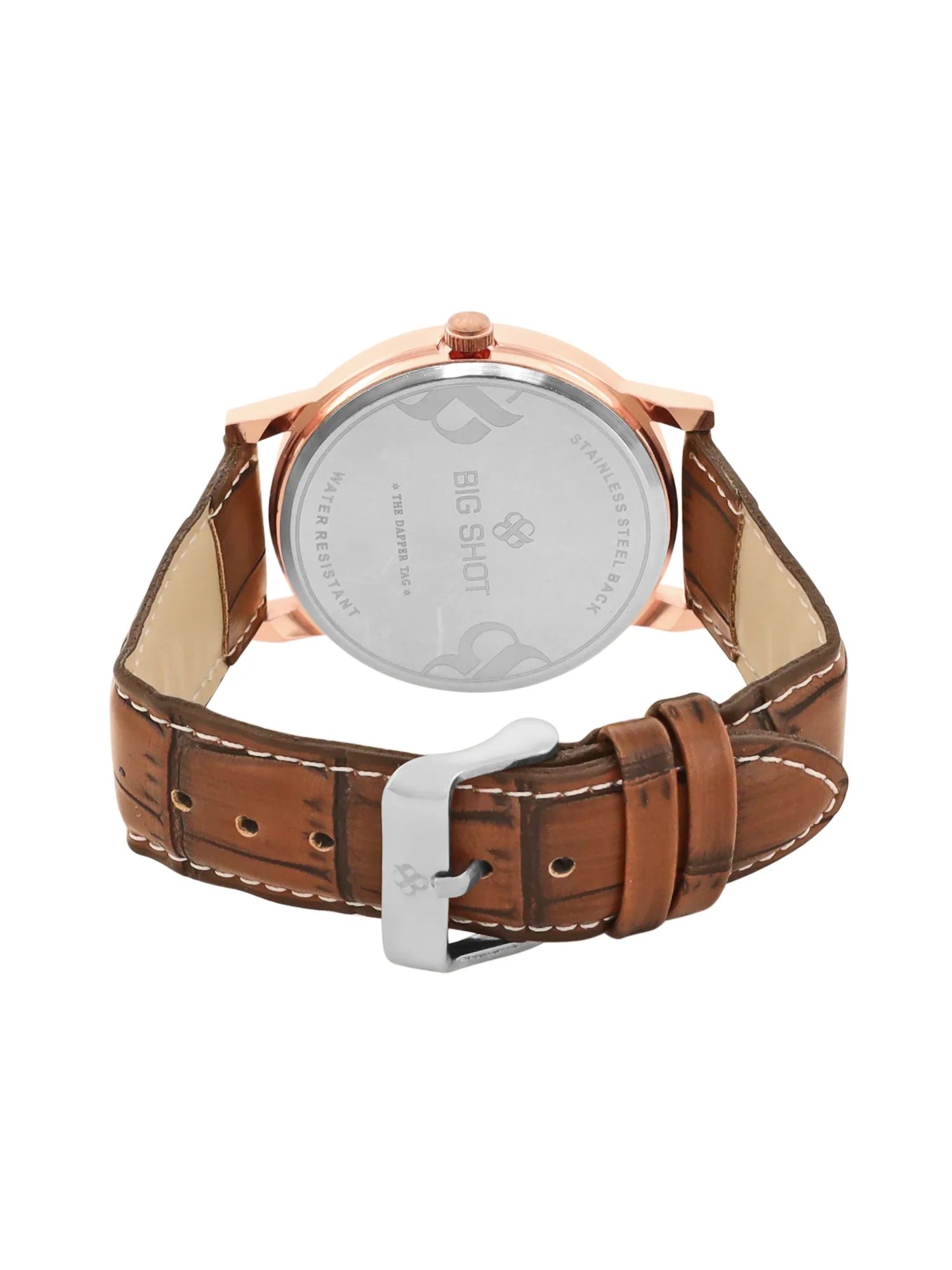 Men’s Classic White Dial Analog Watch with Rose Gold Case & Brown Leather Strap - BSM001D - Image 4