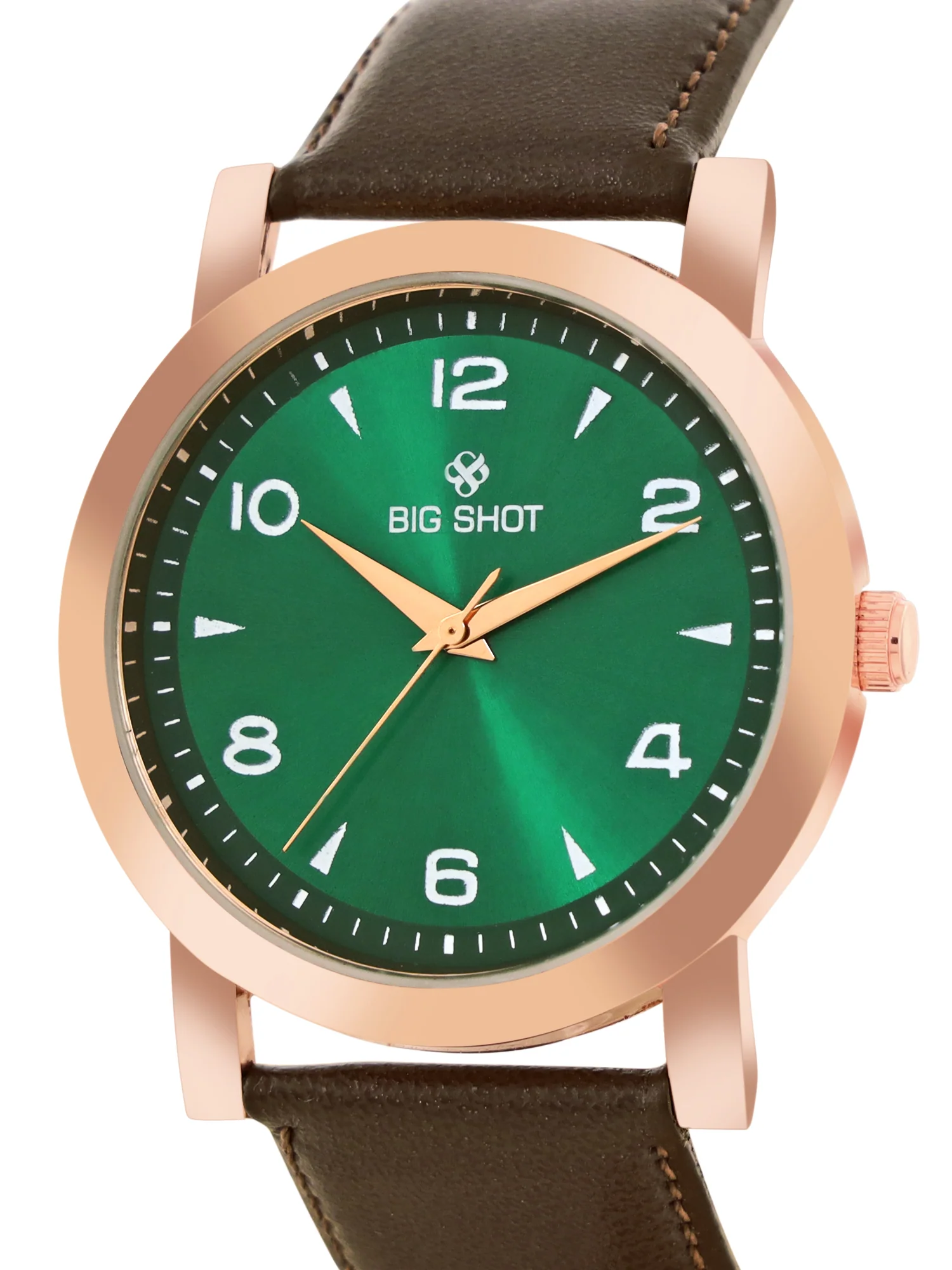 Men’s Green Dial Rose Gold Case Analog Watch with Brown Leather Strap - Image 3