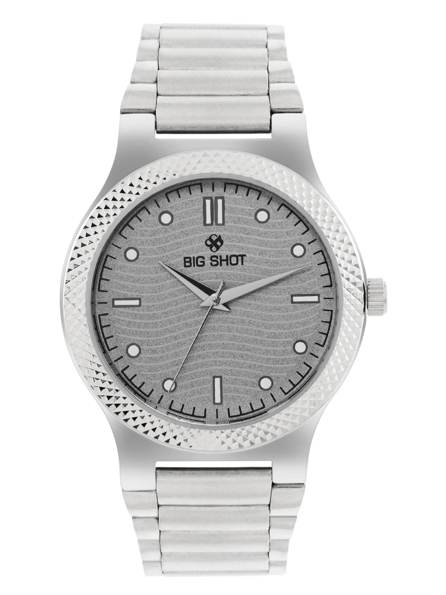 Men’s Grey Textured Dial with Silver Stainless Steel Strap Analog Watch - BSM007A