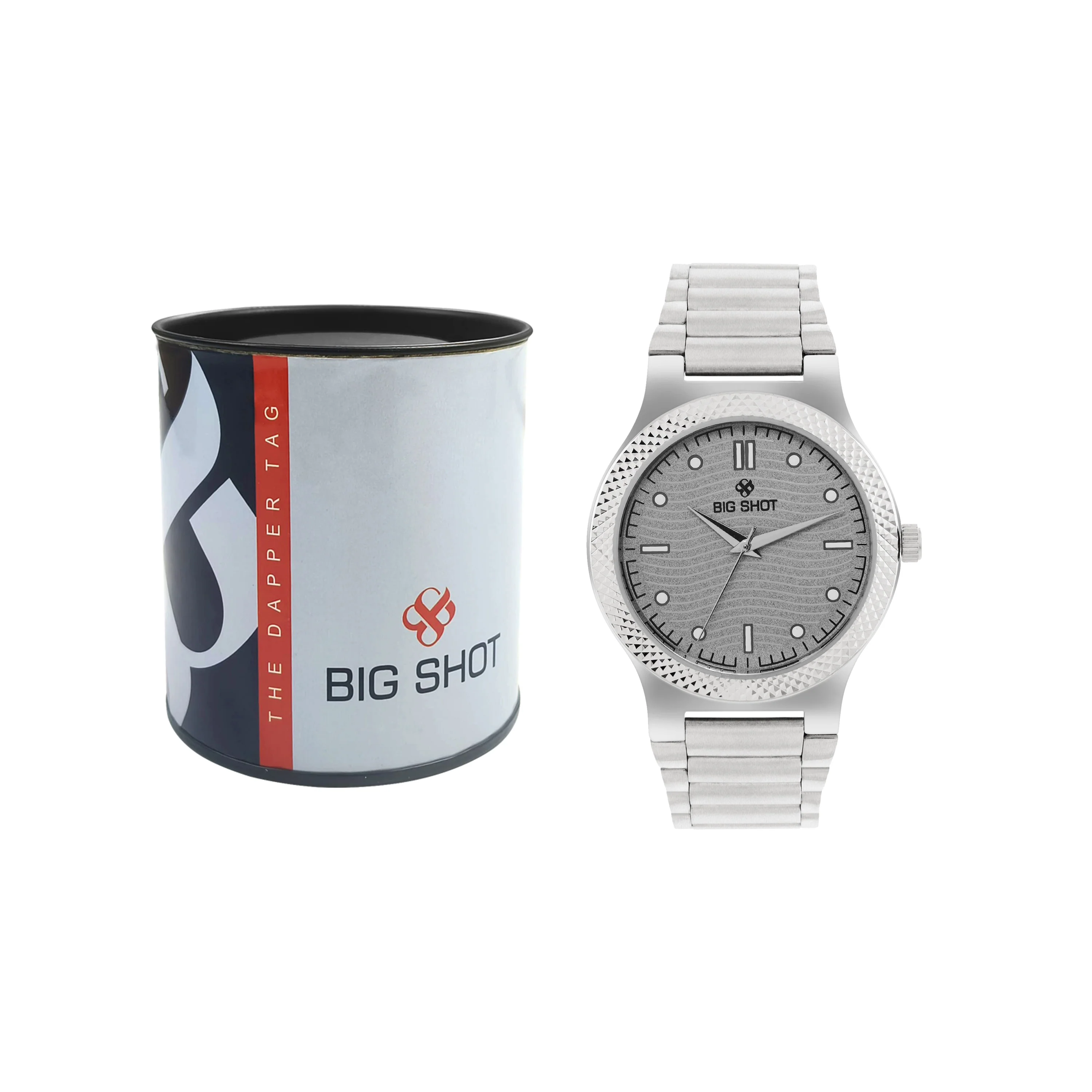 Men’s Grey Textured Dial with Silver Stainless Steel Strap Analog Watch - BSM007A - Image 5