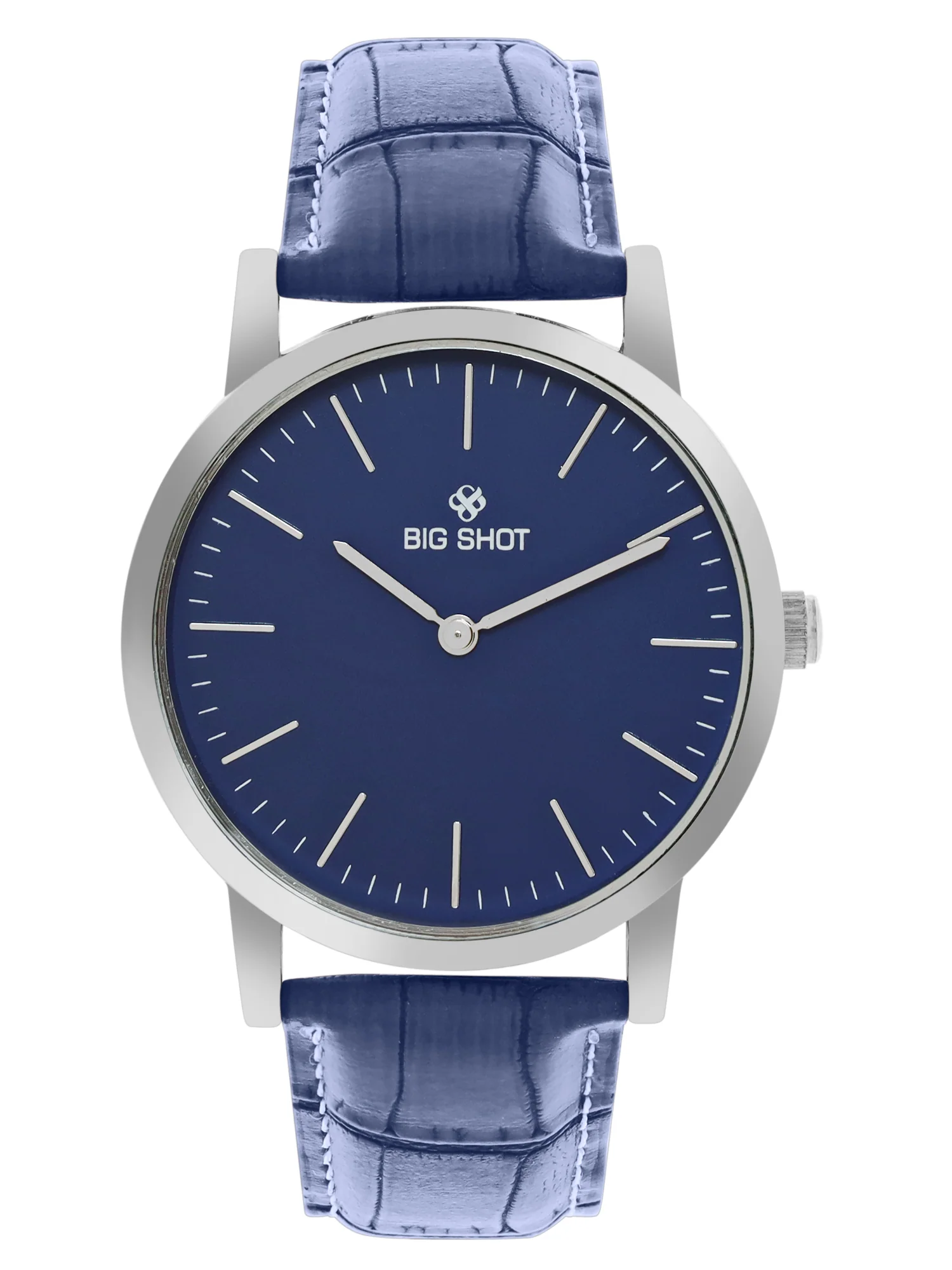 Men’s Minimalist Blue Dial Analog Watch with Textured Blue Leather Strap - BSM001B - Image 2
