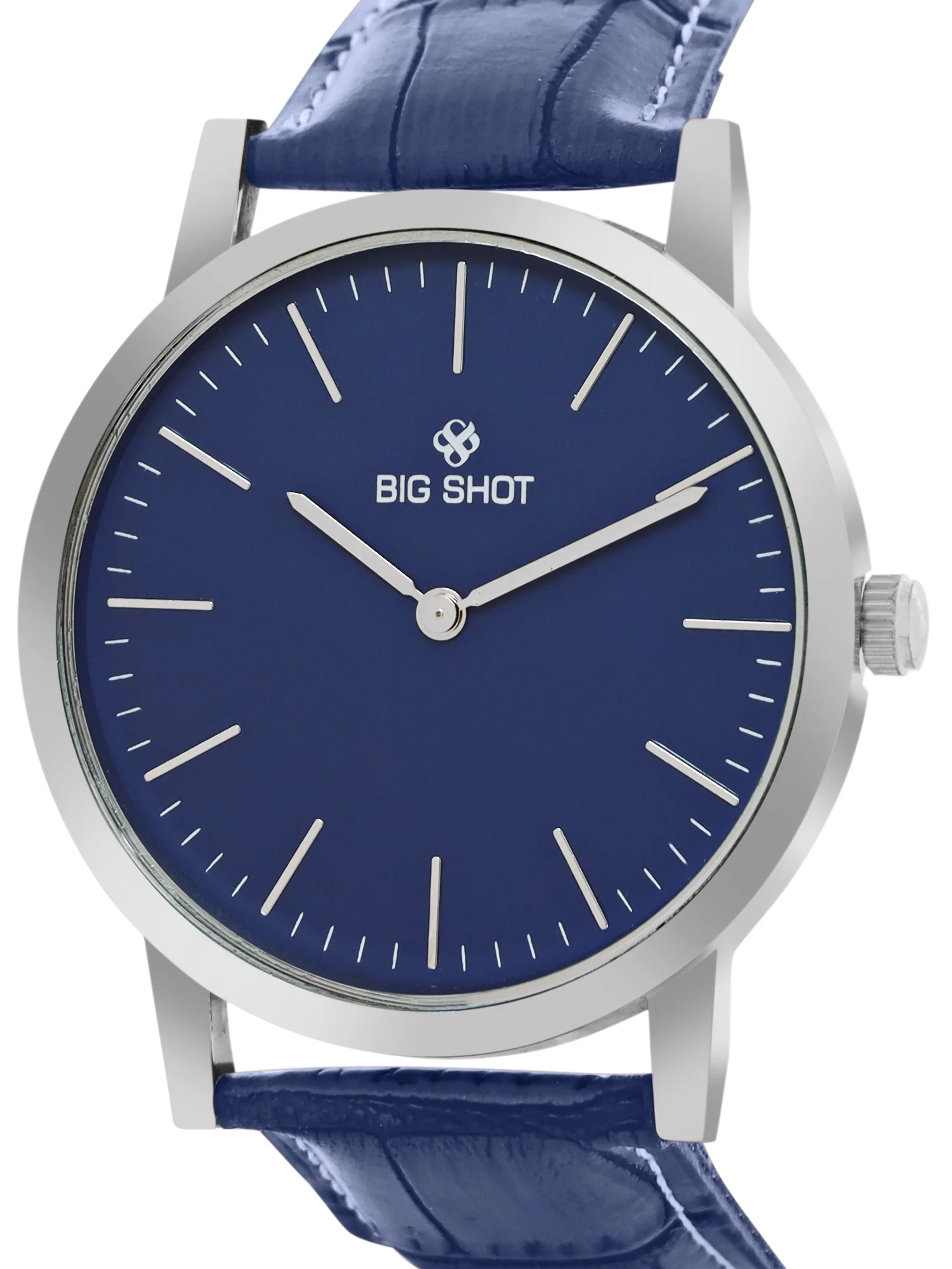 Men’s Minimalist Blue Dial Analog Watch with Textured Blue Leather Strap - BSM001B - Image 3