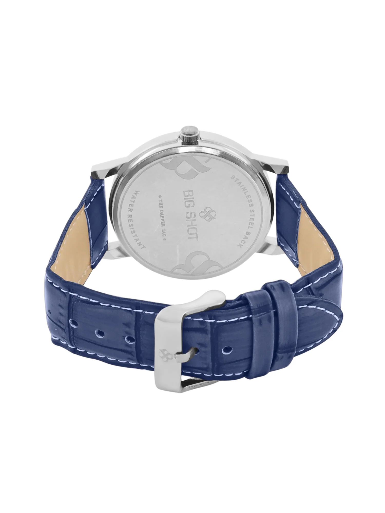Men’s Minimalist Blue Dial Analog Watch with Textured Blue Leather Strap - BSM001B - Image 5