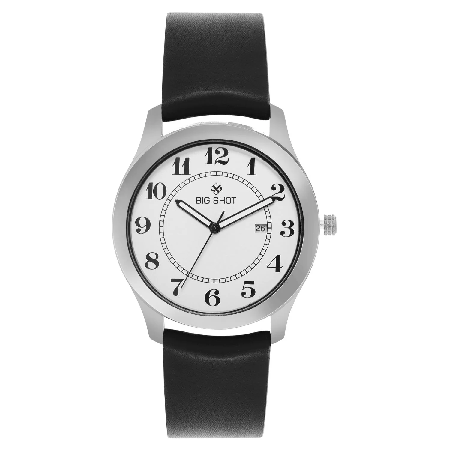 Men’s White Dial Analog Watch with Black Leather Strap & Silver Case - BSM072C - Image 2