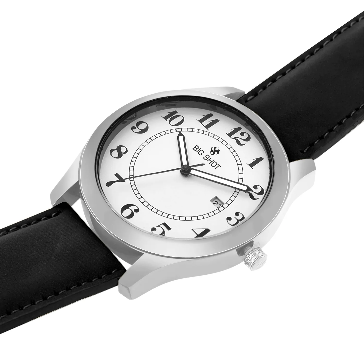 Men’s White Dial Analog Watch with Black Leather Strap & Silver Case - BSM072C - Image 3