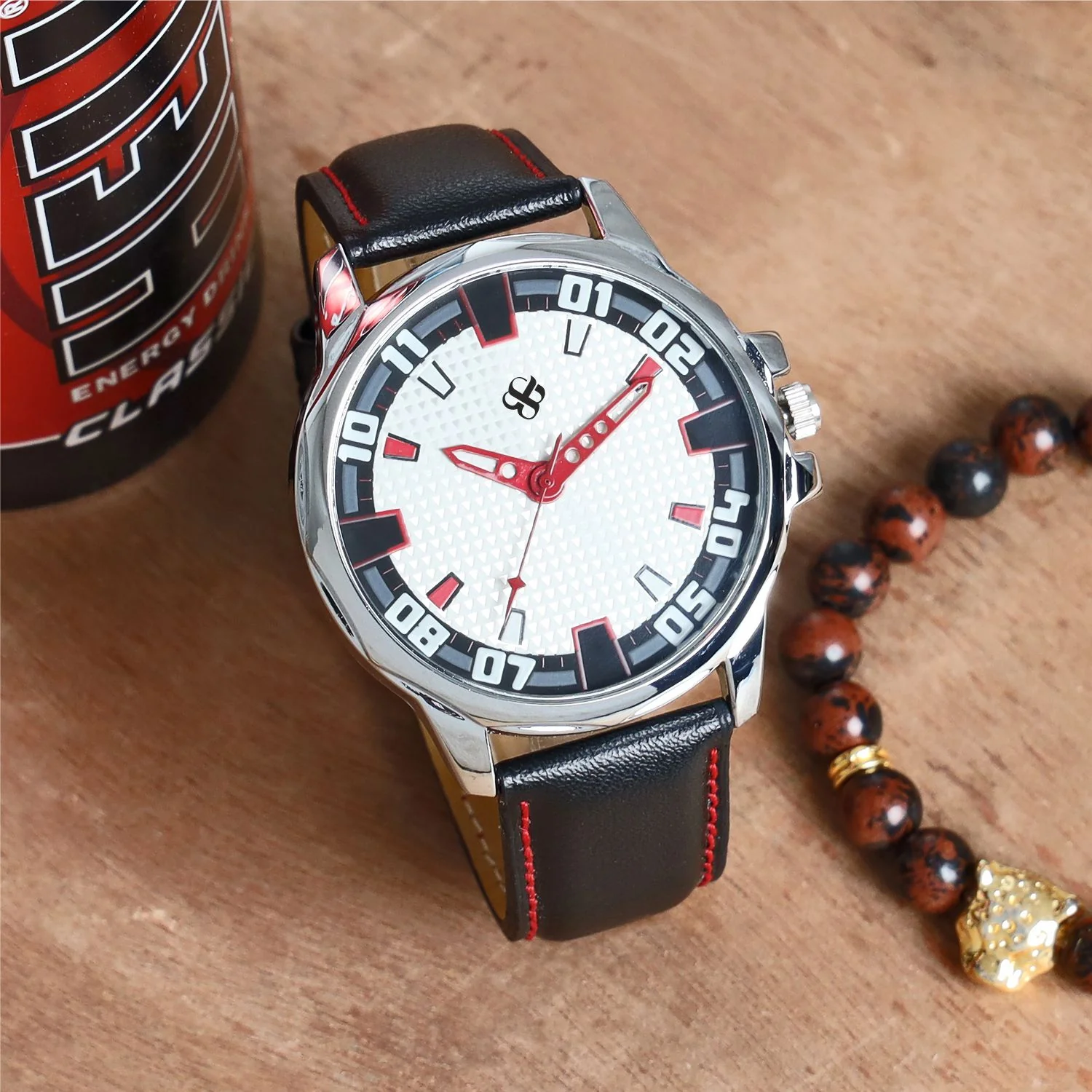 Men’s White Dial with Black Leather Strap Analog Watch - BSM073A