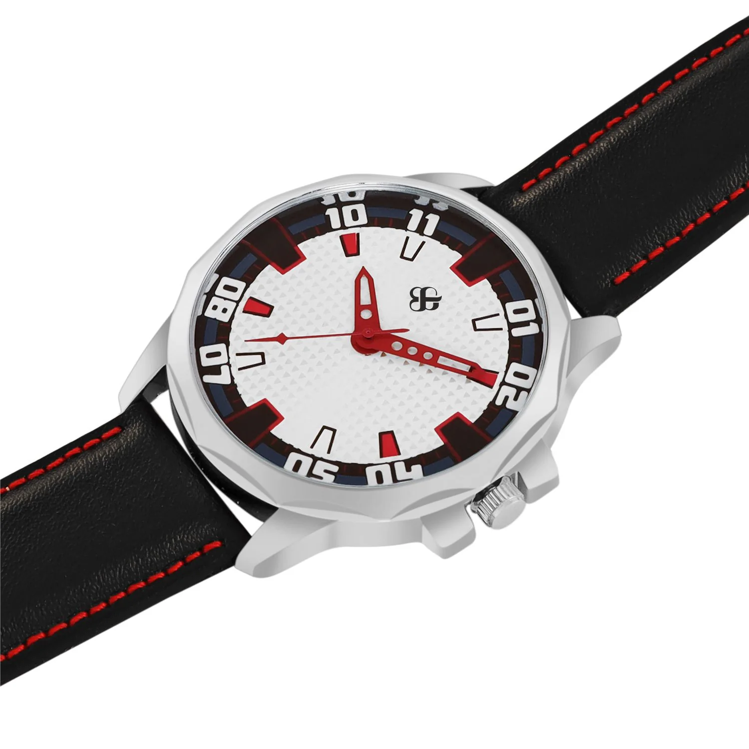 Men’s White Dial with Black Leather Strap Analog Watch - BSM073A - Image 3