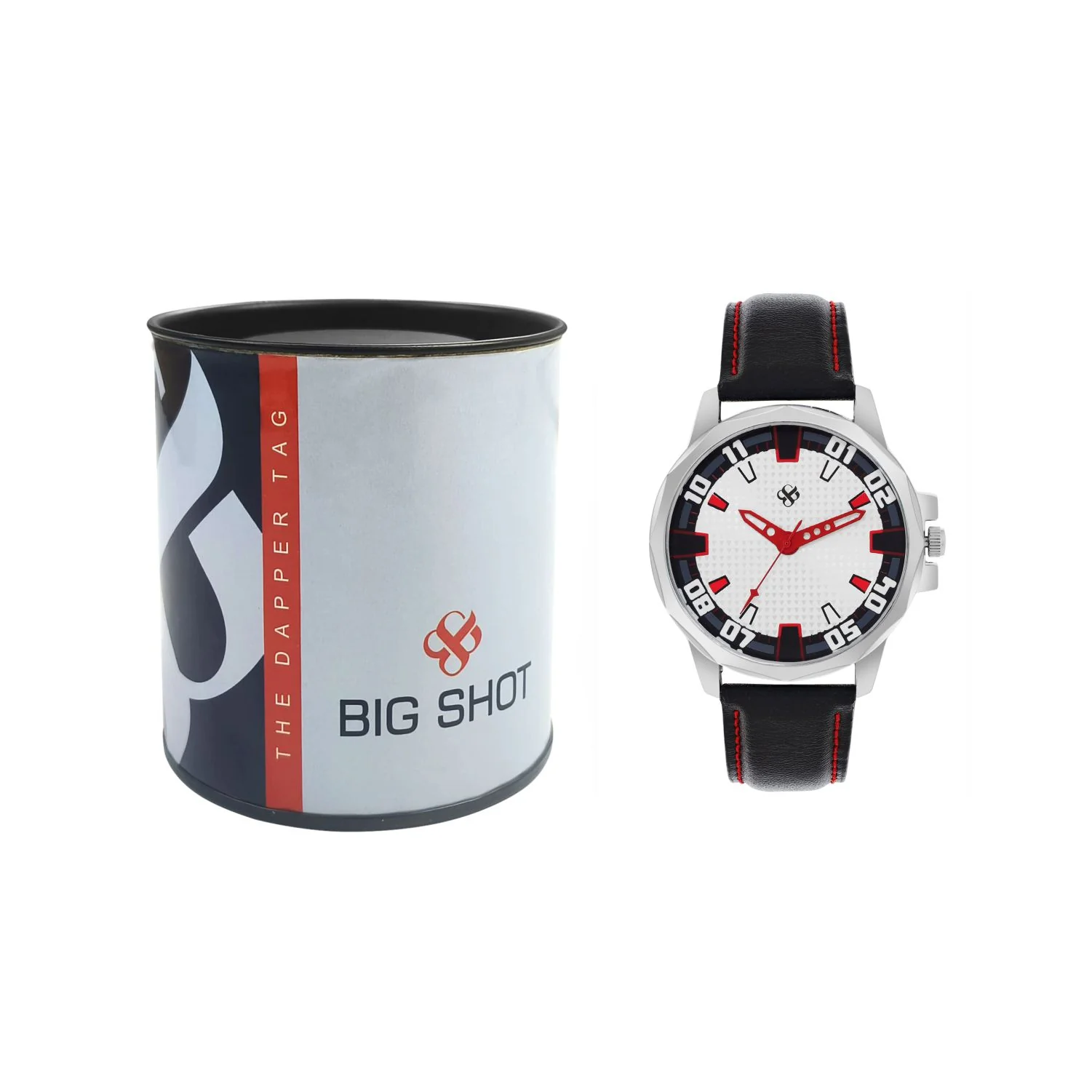 Men’s White Dial with Black Leather Strap Analog Watch - BSM073A - Image 5