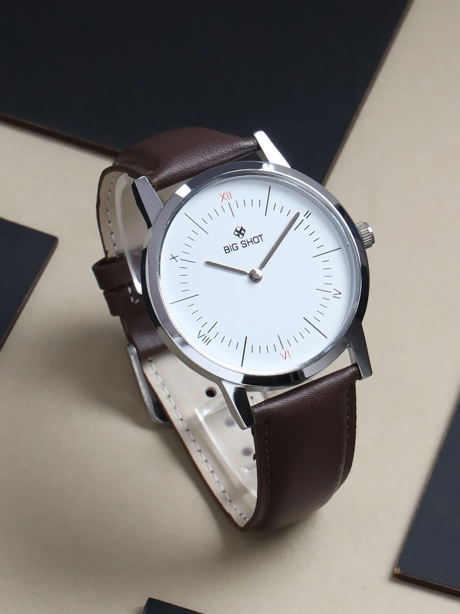 Men’s White Dial with Brown Leather Strap Classic Analog Watch - BSM002A