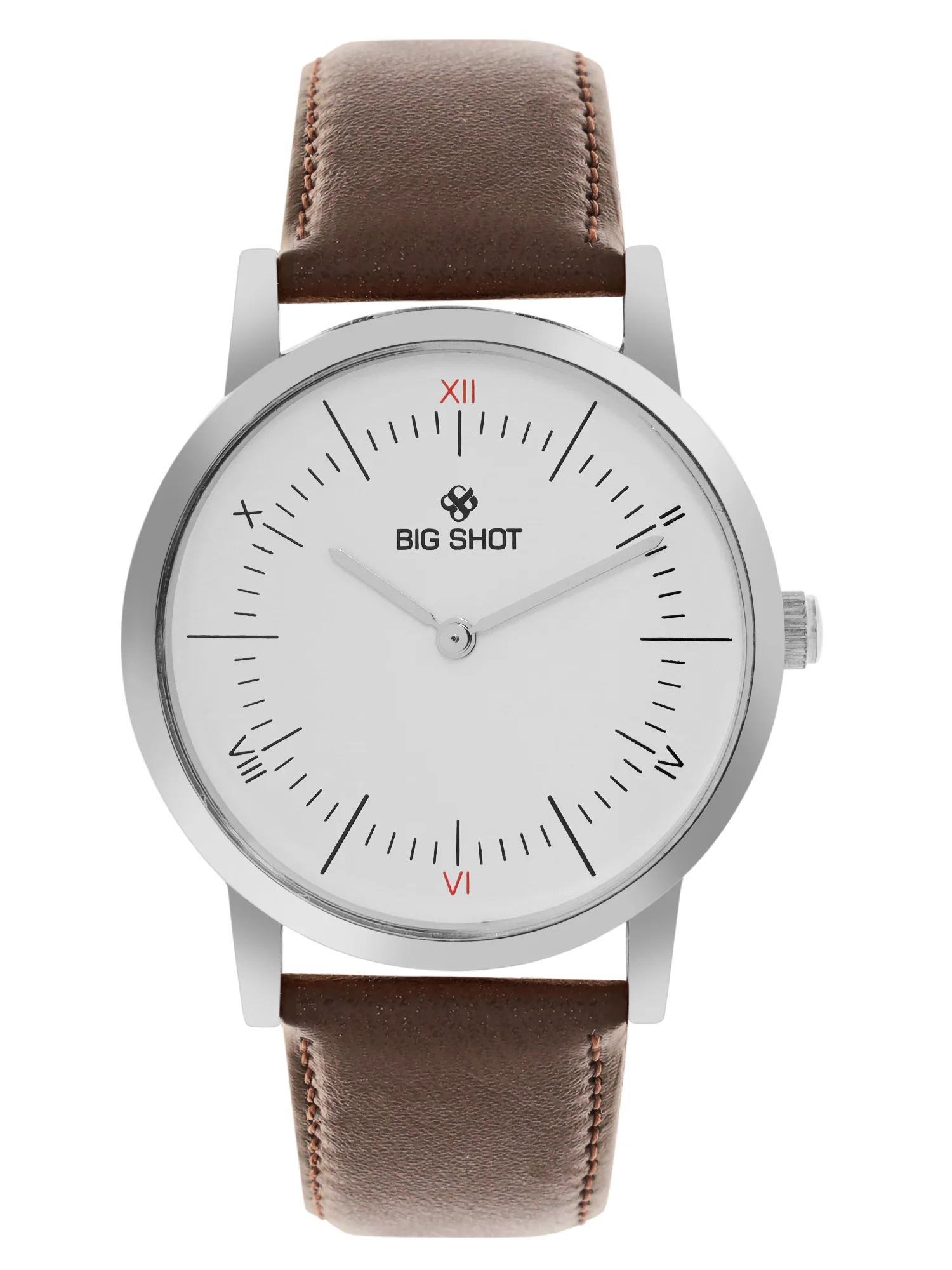 Men’s White Dial with Brown Leather Strap Classic Analog Watch - BSM002A - Image 2