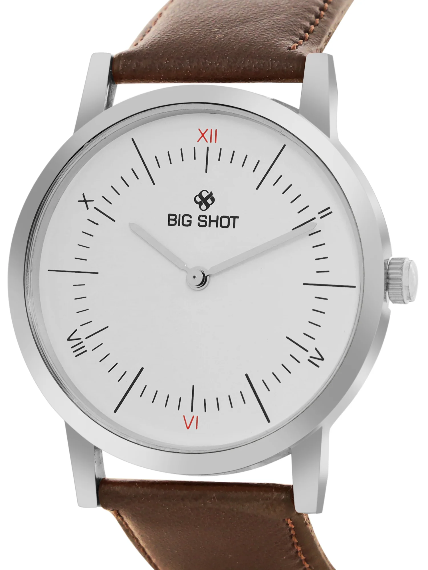 Men’s White Dial with Brown Leather Strap Classic Analog Watch - BSM002A - Image 3