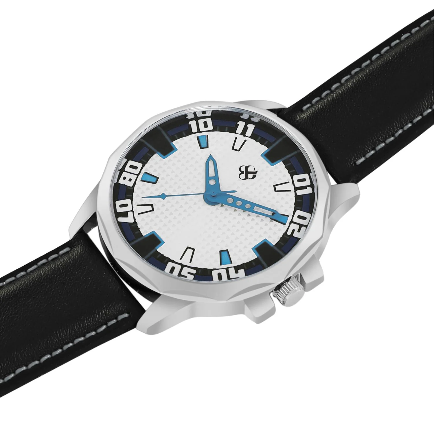 Men’s White Textured Dial with Black Leather Strap Analog Watch - BSM073E - Image 4