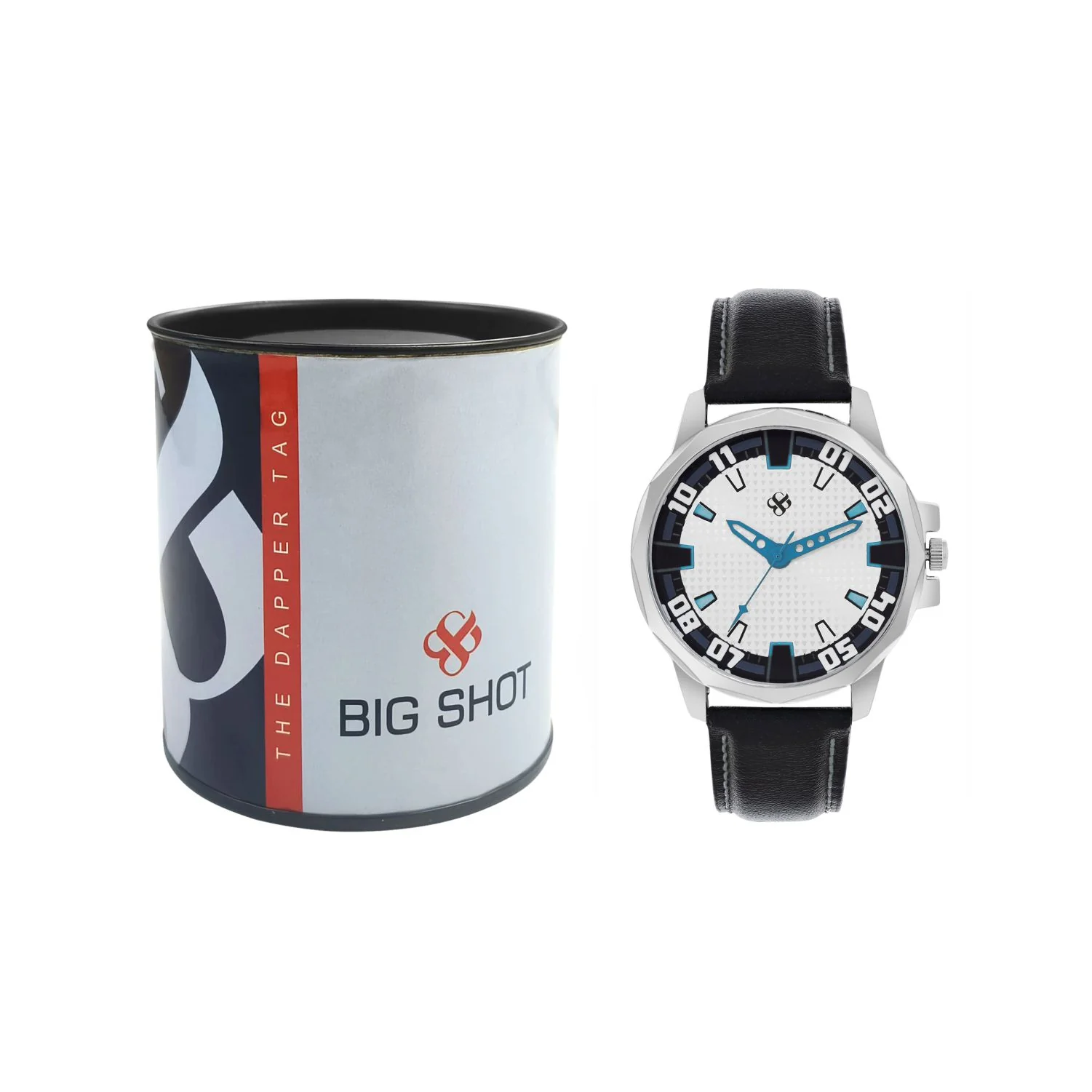 Men’s White Textured Dial with Black Leather Strap Analog Watch - BSM073E - Image 5