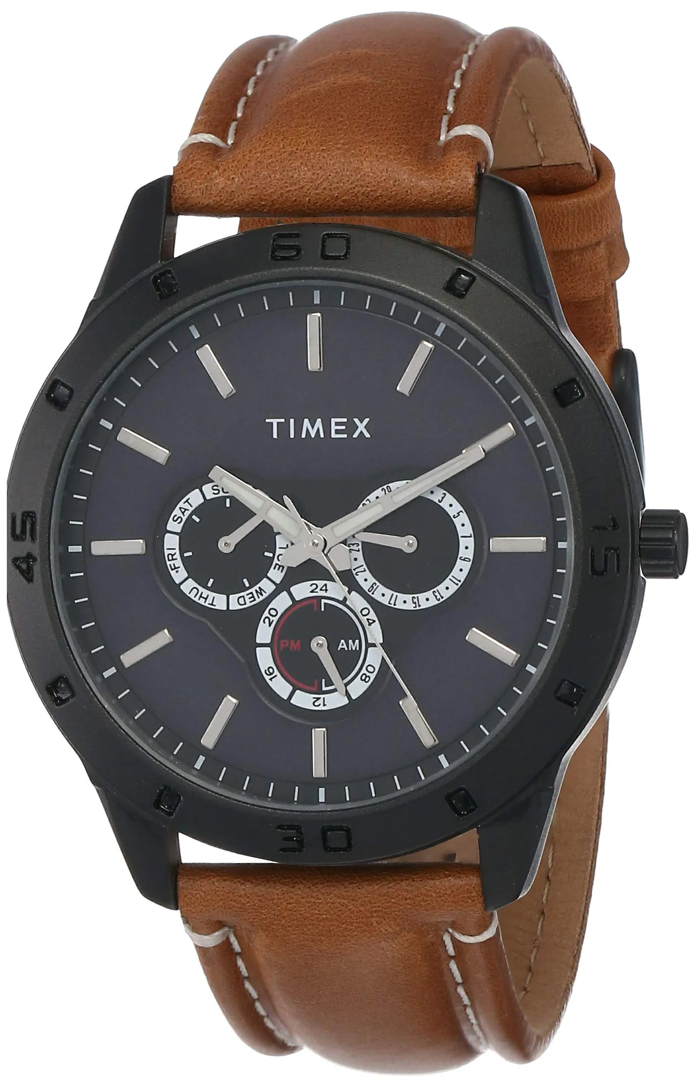 Analog Black Dial Men's Watch-TW000U913 Genuine Leather, brown Strap - Image 2
