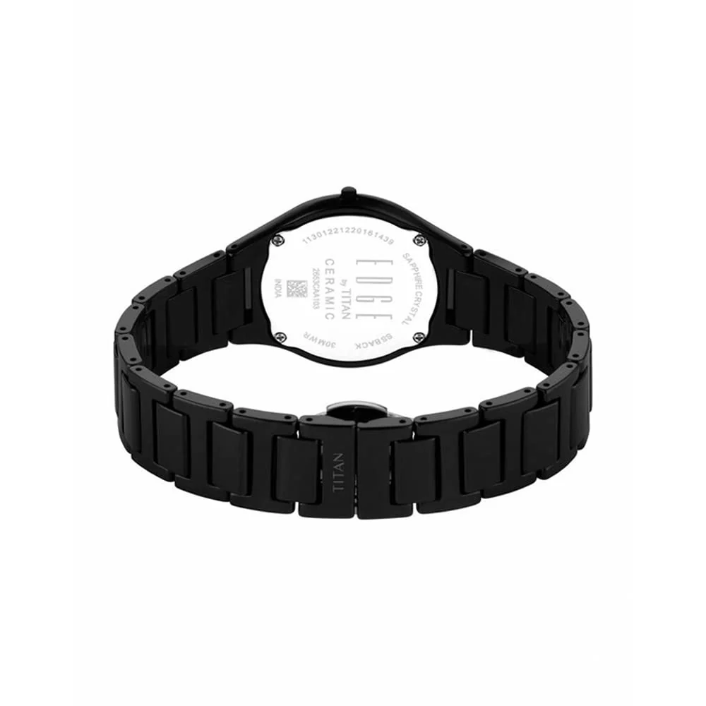 Analog Edge Ceramic Quartz in Glossy Black Dial Watch for Women, Band Color-Black - Image 6