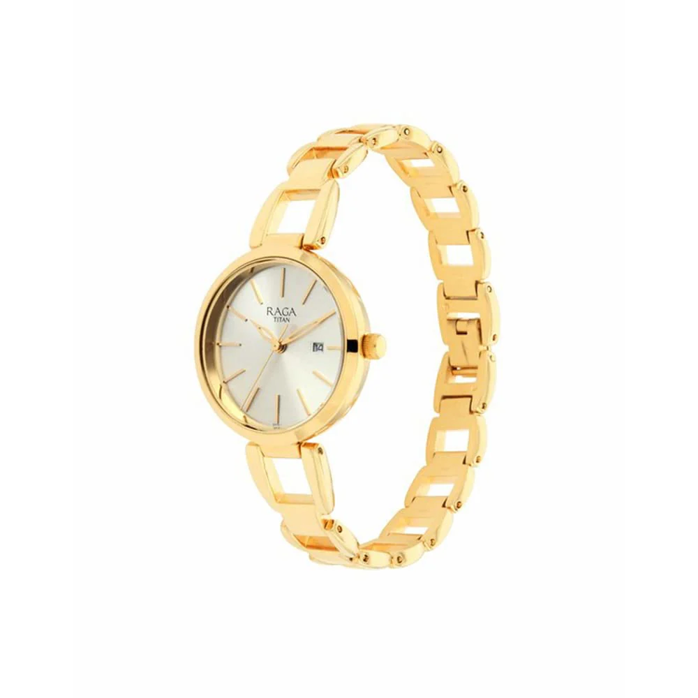 Metal Light Champagne Dial Analog Watch for Women -Nr2642Ym01, Dial Color-Gold, Band Color-Gold by Titan - Image 5