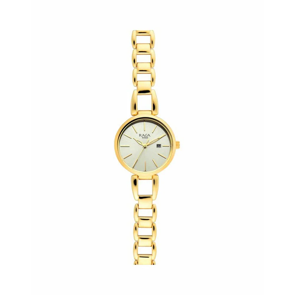 Metal Light Champagne Dial Analog Watch for Women -Nr2642Ym01, Dial Color-Gold, Band Color-Gold by Titan - Image 6