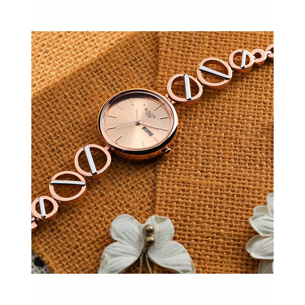 Metal Rose Gold Dial Analog Watch for Women -Nr2644Km02, Band Color-Rose Gold by Titan - Image 4