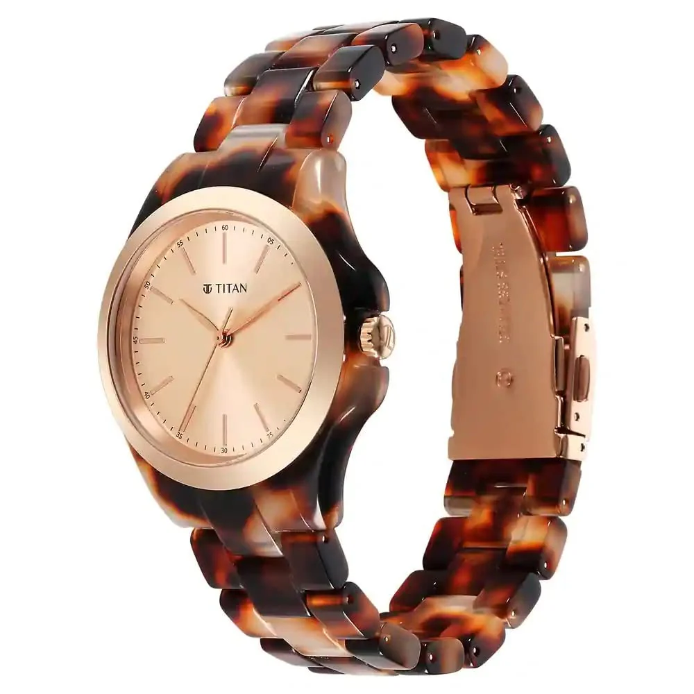 Analog Watch -95205Kp01, Band Color-Brown,Dial Color-Rose Gold - Image 4
