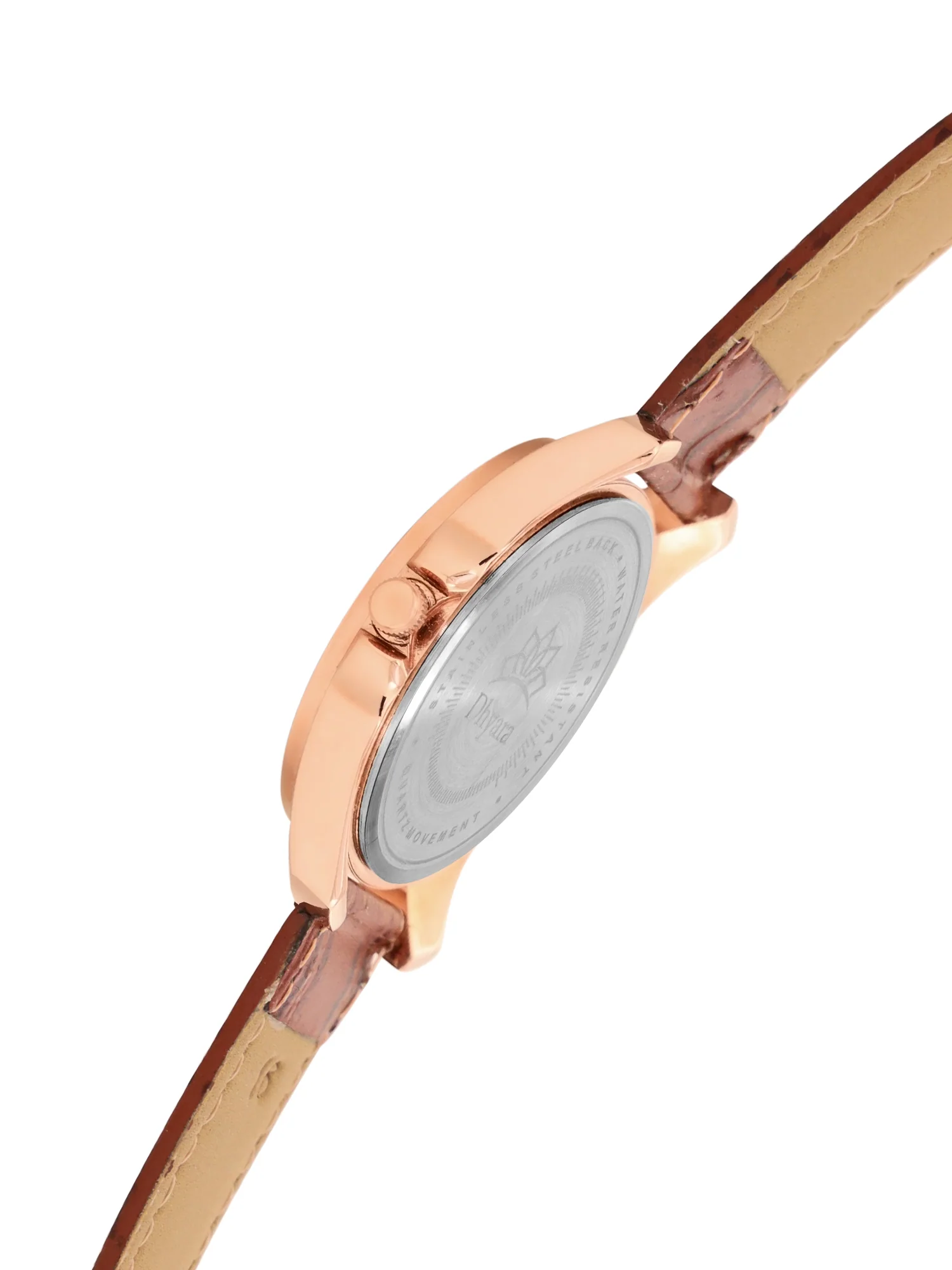 Women’s Elegant Blue Dial with Brown Leather Strap and Crystal Rose Gold Case - D009A - Image 4