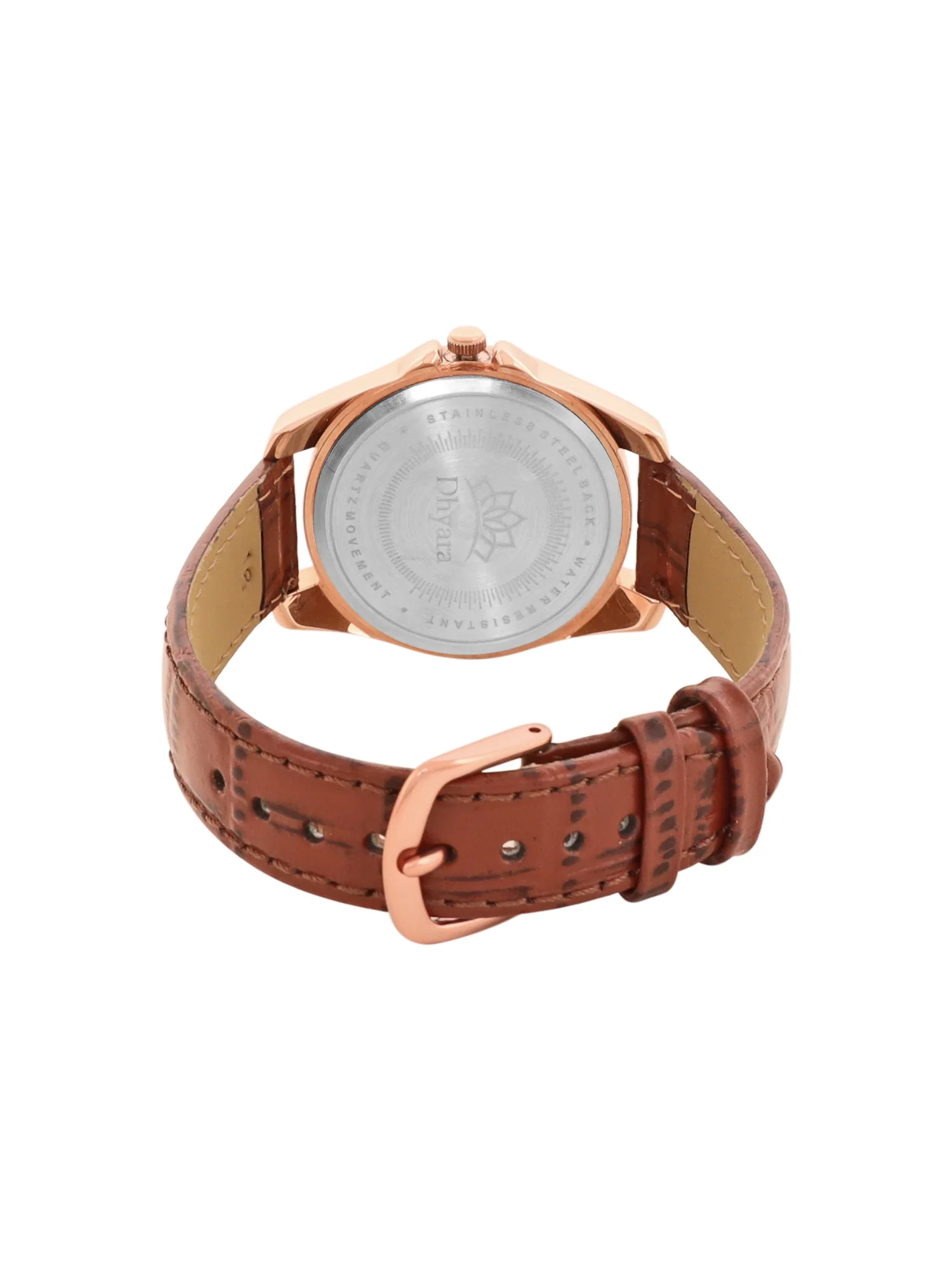 Women’s Elegant Blue Dial with Brown Leather Strap and Crystal Rose Gold Case - D009A - Image 5