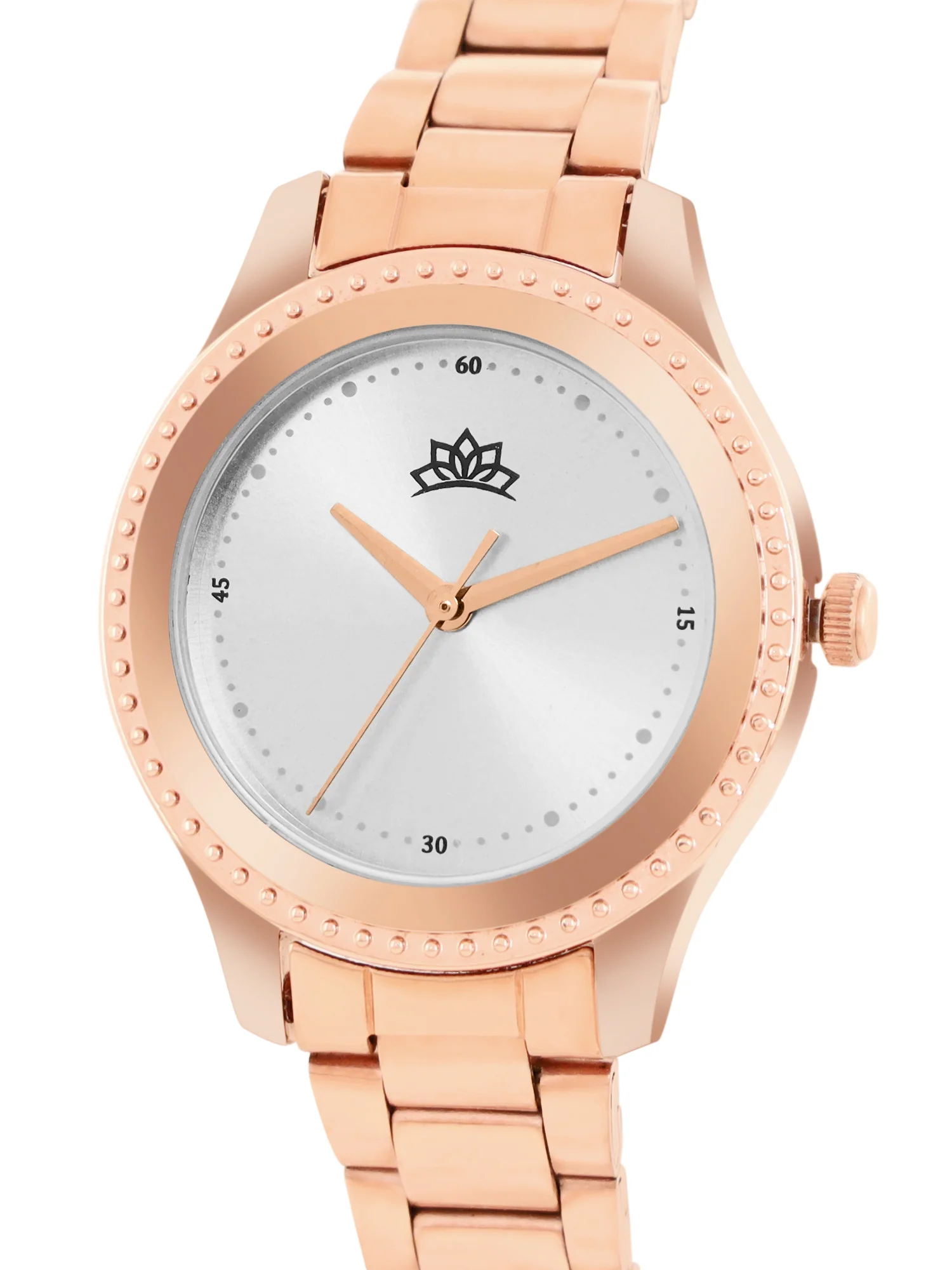 Women’s Rose Gold Bracelet Watch with Crystal Bezel & Silver Dial - D001F - Image 3